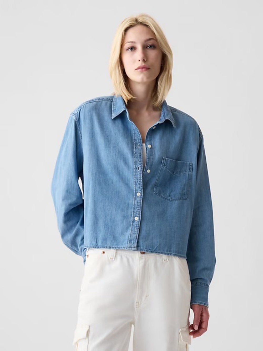 GAP Denim Crop Shirt in Light Wash